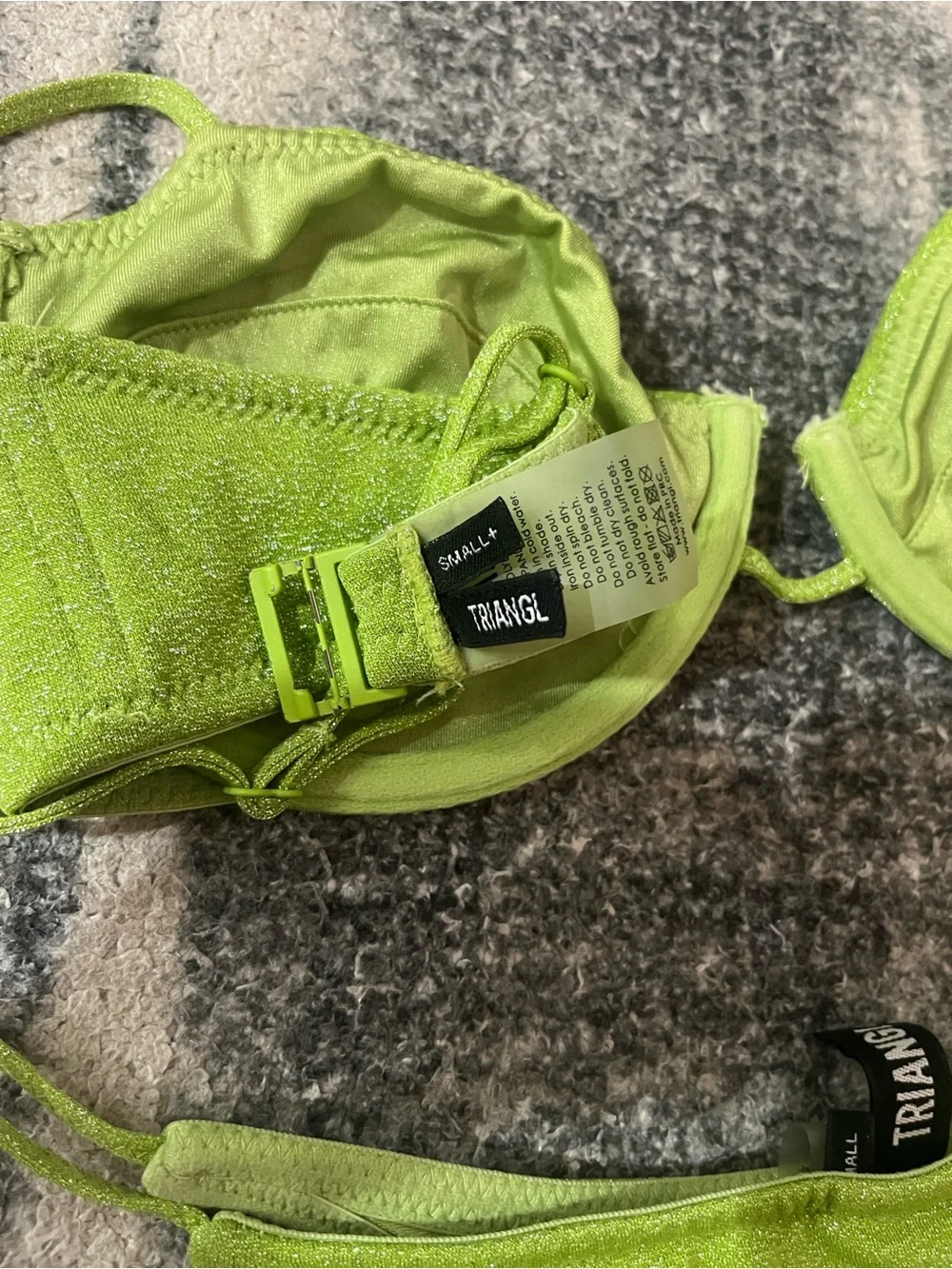 triangl swimwear Lime Green Shimmer Bikini Set in color palm